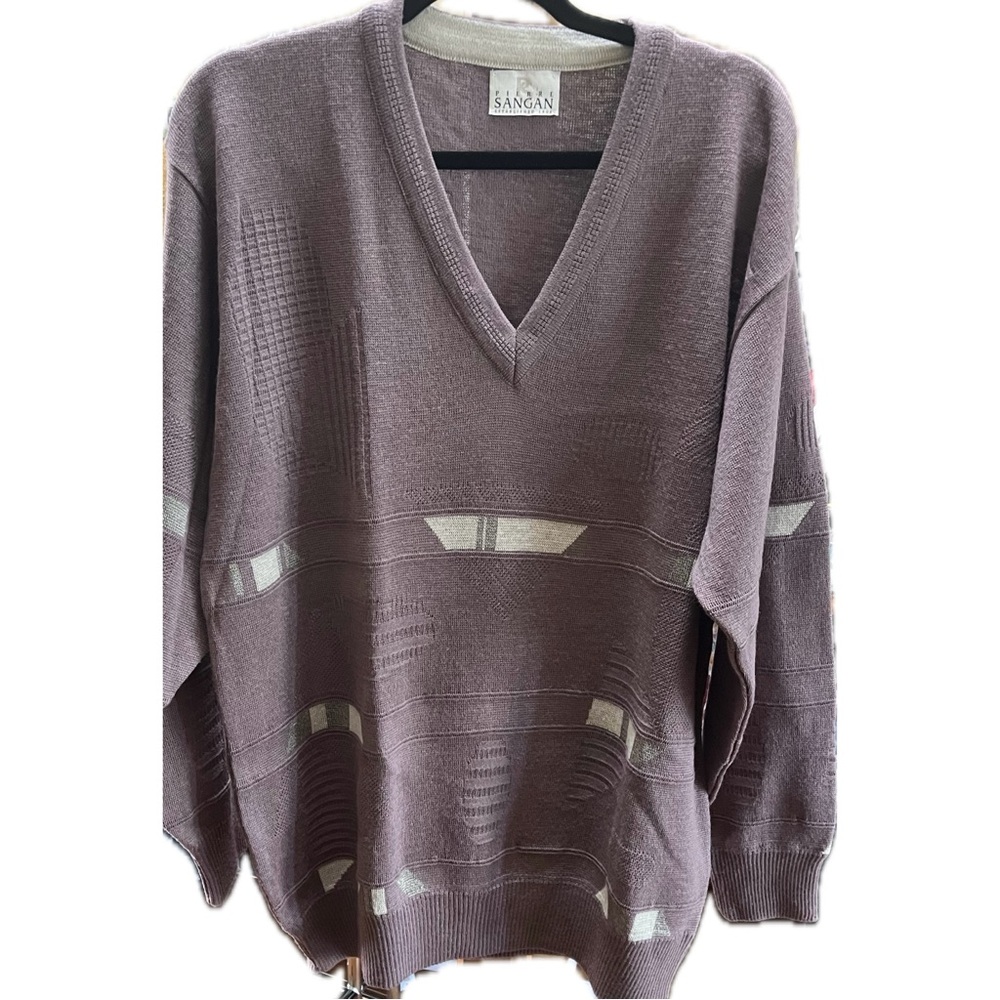 Pierre Sangan Vintage Purple V-Neck Sweater with Elegant Design